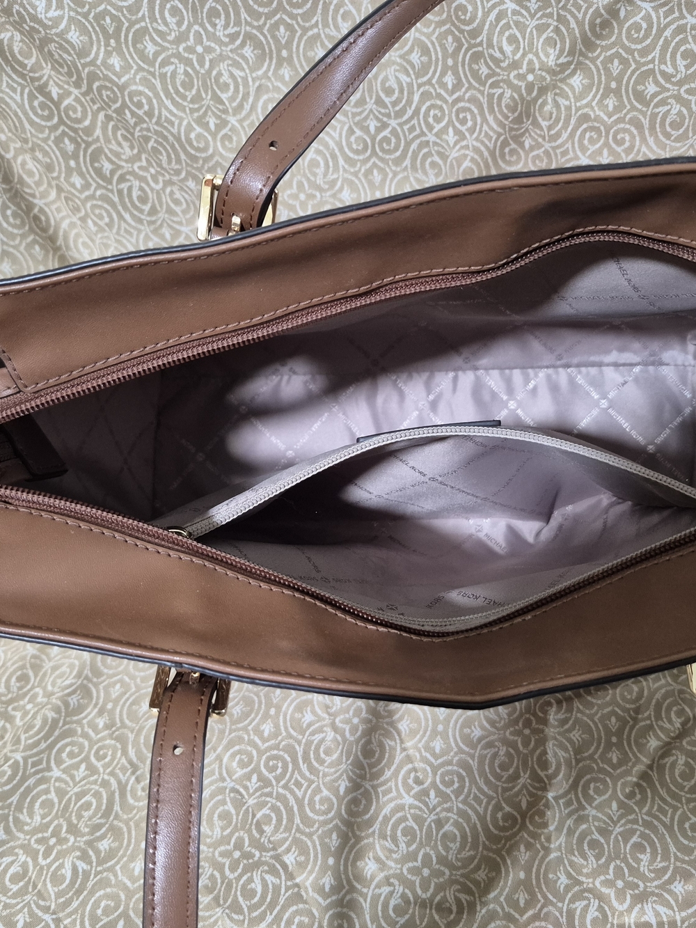 Michael Kors Brown Two-Tone MK Logo Tote - Picture 3 of 6